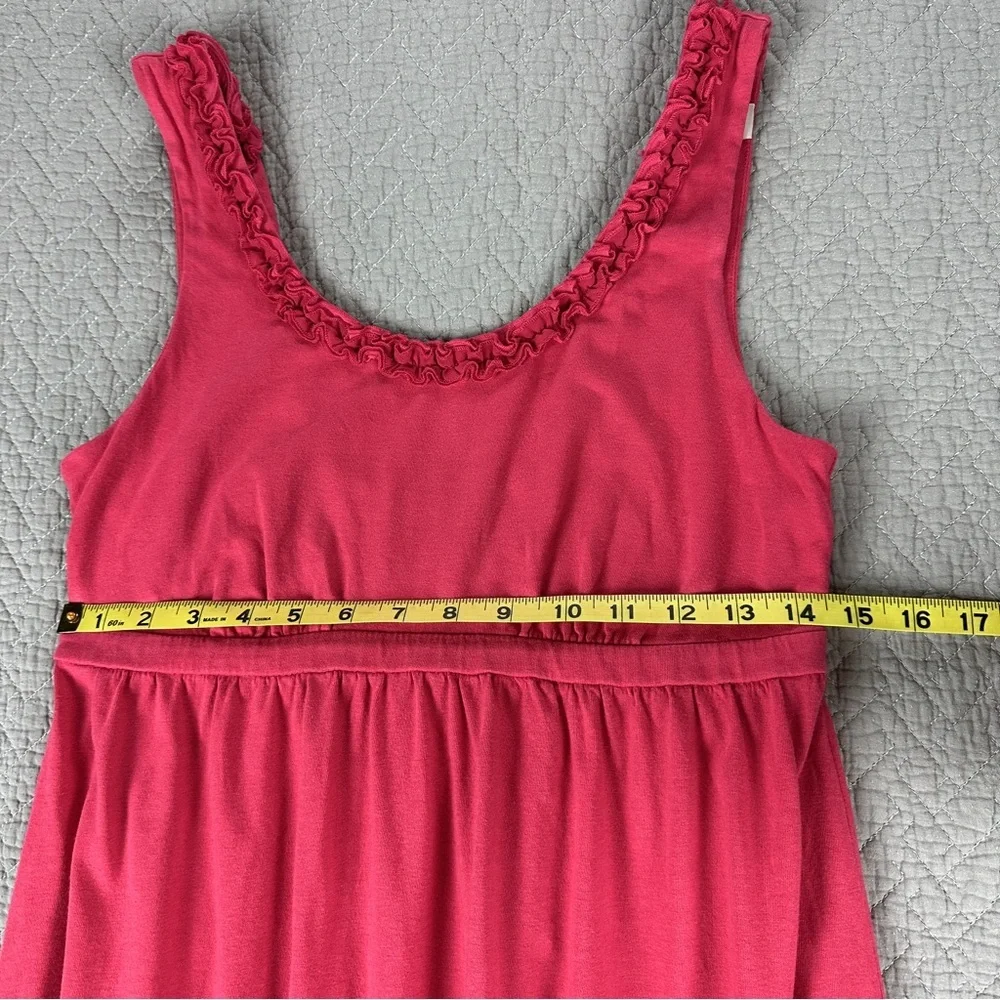 LOFT Pink Cotton Dress with Empire Waist and Scoop Floral Ruffle Neckline - Picture 3 of 10